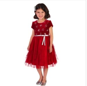 Jona Michelle Girls Red Tulle Dress with White Embroidery